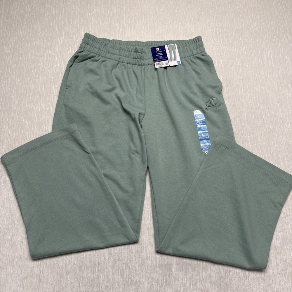 Champion French Terry Pant Women XL Green Tonal Logo Straight Leg Elastic Waist